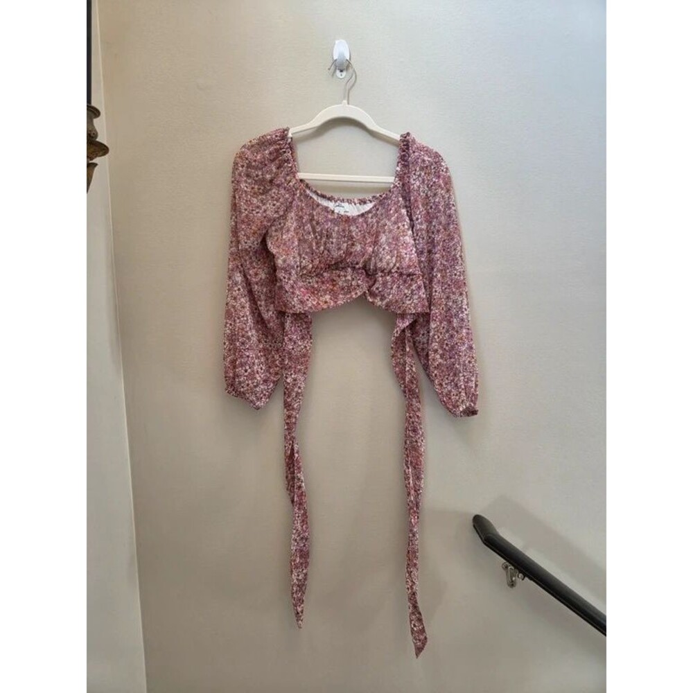 Japna Floral Puff Sleeve Crop Top Tie Waist Cottage Girly